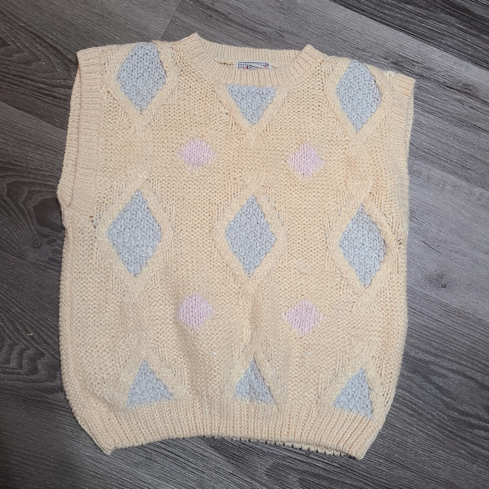 Vintage 90s Butter Yellow Knit Sweater Vest Size Large By Spice Of Life